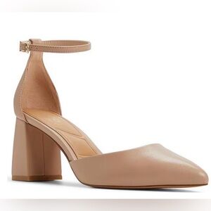 Aldo Beige Pointed Ankle-Strap Block Heels